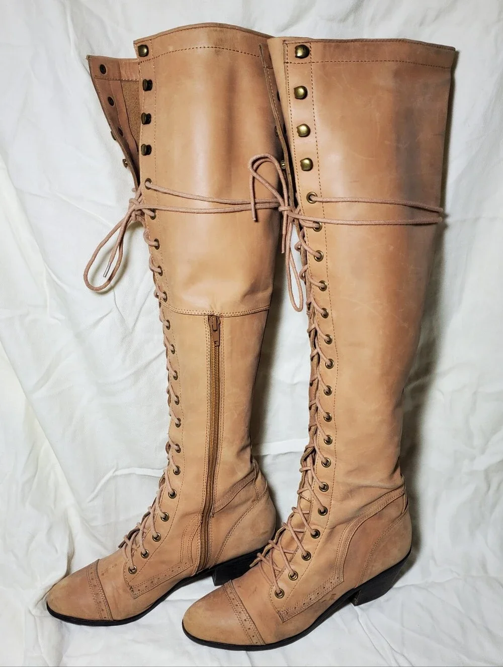 Jeffrey Campbell Free People Joe Knee-High Lace-Up Riding Boots - Tan Womens 9